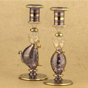 Set of 2 Egyptian Cat candel holder