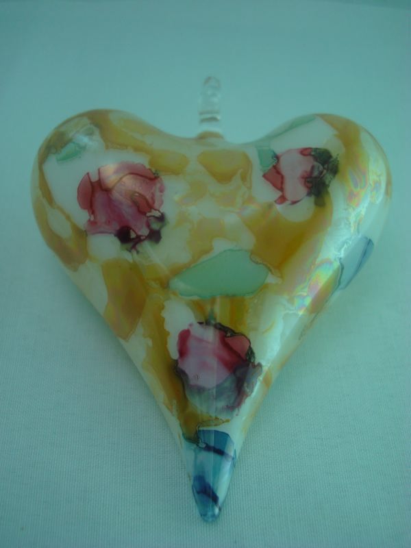 Blown glass Heart Christmas ornament marble colors