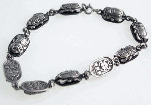 Egyptian Sterling Silver Scarabs Bracelets