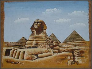 DARK SPHINX AND PYRAMIDS SEMI ORIGINAL PAPYRUS (pa026)